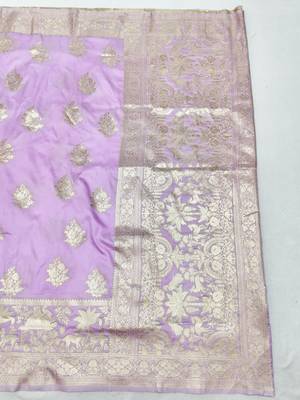 Blue zari woven silk blend saree with blouse piece 2