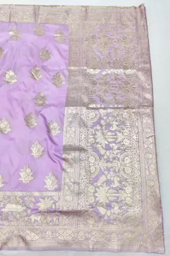Blue zari woven silk blend saree with blouse piece