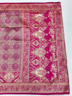 Mauve zari woven silk blend saree with blouse piece 2