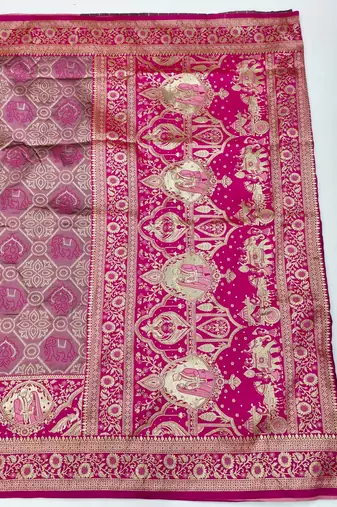 Mauve zari woven silk blend saree with blouse piece