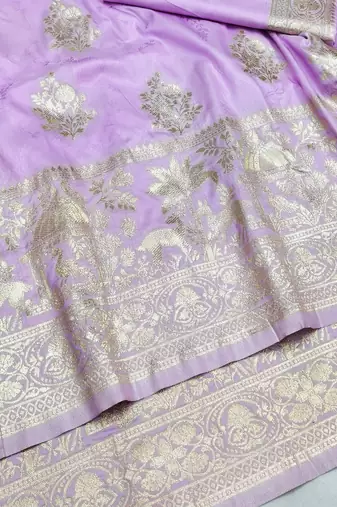 Blue zari woven silk blend saree with blouse piece