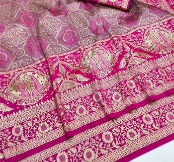 Mauve zari woven silk blend saree with blouse piece 3
