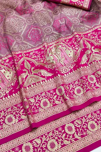 Mauve zari woven silk blend saree with blouse piece