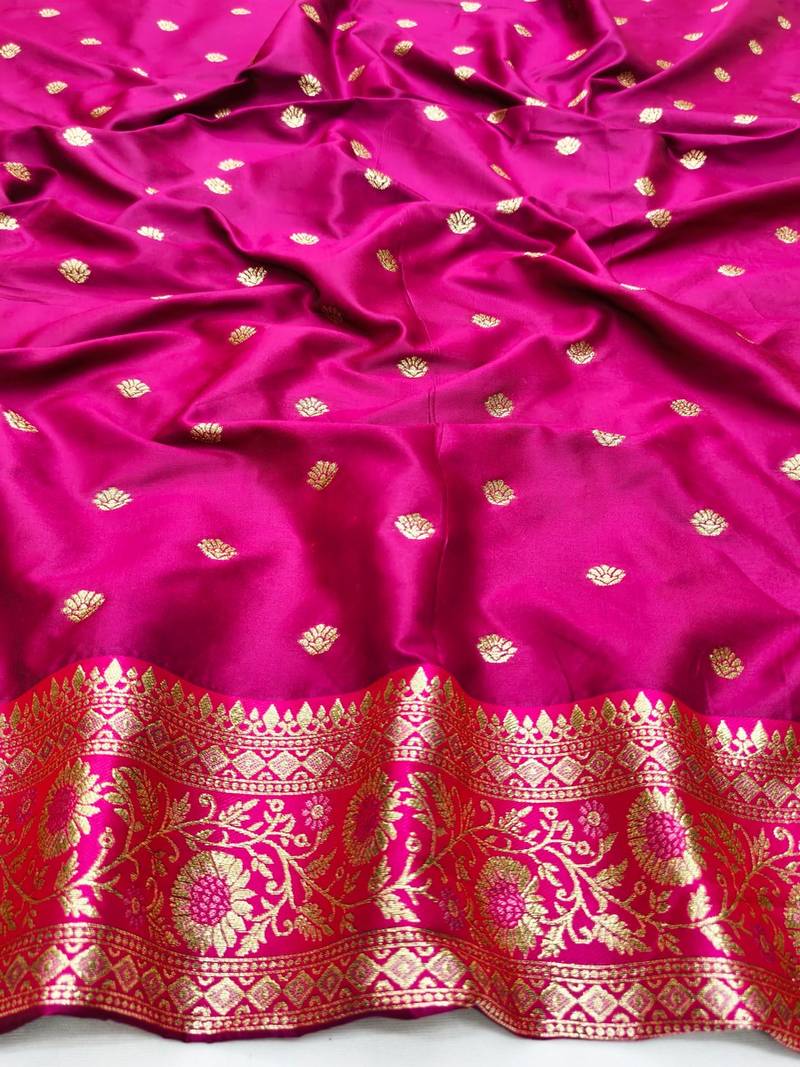 Mauve zari woven banarasi silk blend saree with blouse piece