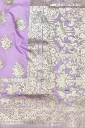 Blue zari woven silk blend saree with blouse piece