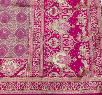 Mauve zari woven silk blend saree with blouse piece 5
