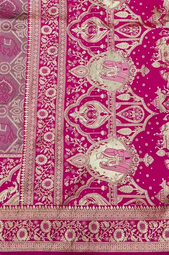 Mauve zari woven silk blend saree with blouse piece