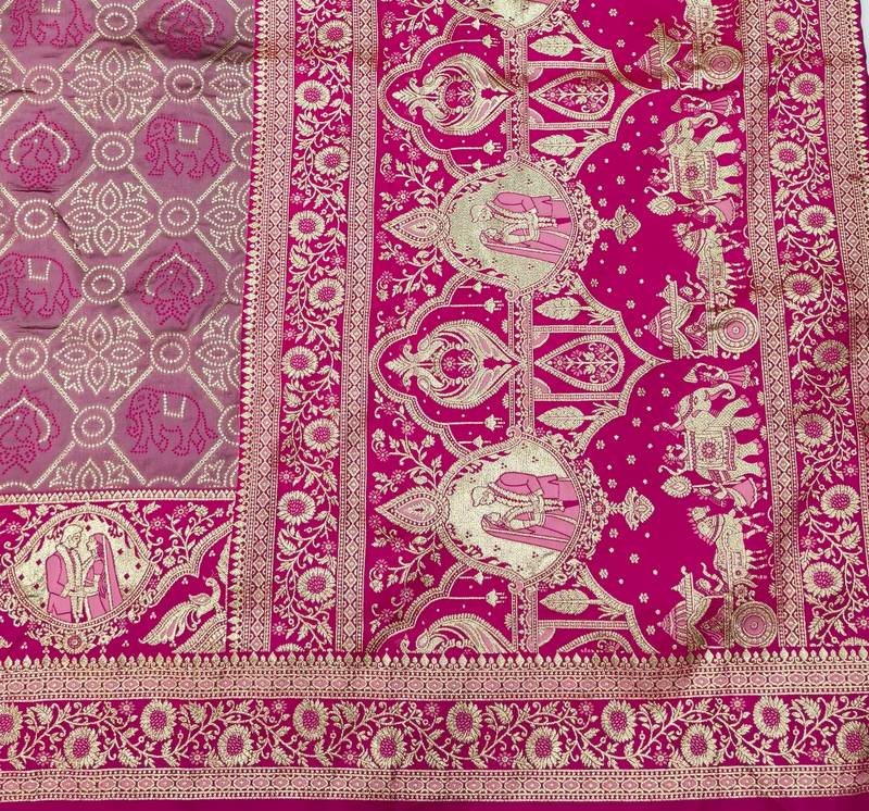Mauve zari woven banarasi silk blend saree with blouse piece