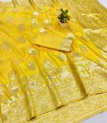 Gold zari woven banarasi silk blend saree with blouse piece
