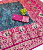 Firozi zari woven banarasi silk blend saree with blouse piece