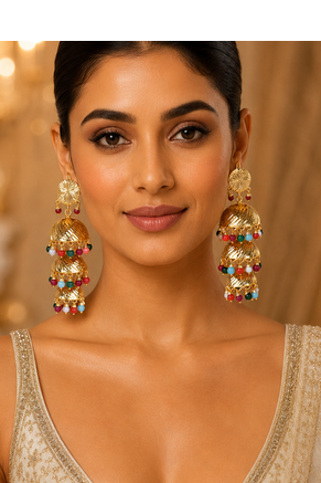 Triple Layer Punjabi Style Jhumkas 3