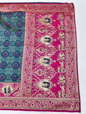 Firozi zari woven silk blend saree with blouse piece 2