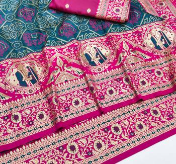 Firozi zari woven silk blend saree with blouse piece 3