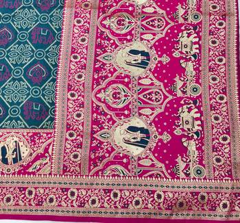 Firozi zari woven silk blend saree with blouse piece 5