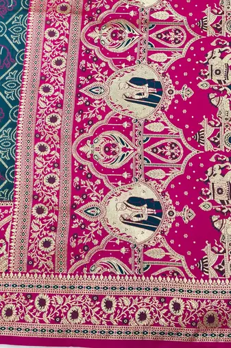 Firozi zari woven silk blend saree with blouse piece