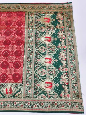 Red zari woven silk blend saree with blouse piece 2