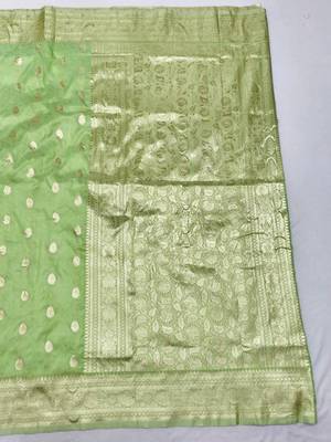 Light green zari woven silk blend saree with blouse piece 2