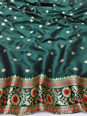 Red zari woven silk blend saree with blouse piece 4