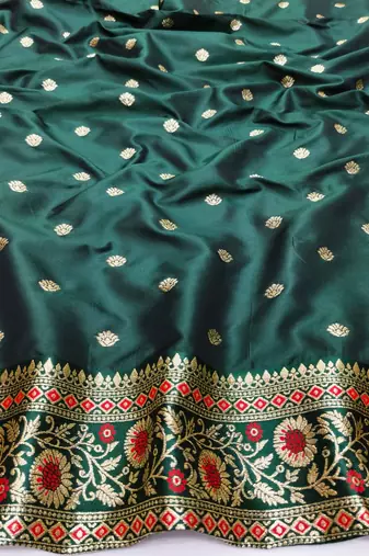 Red zari woven banarasi silk blend saree with blouse piece