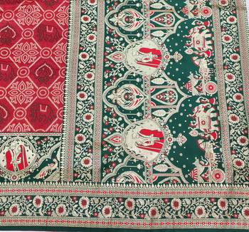Red zari woven silk blend saree with blouse piece 5