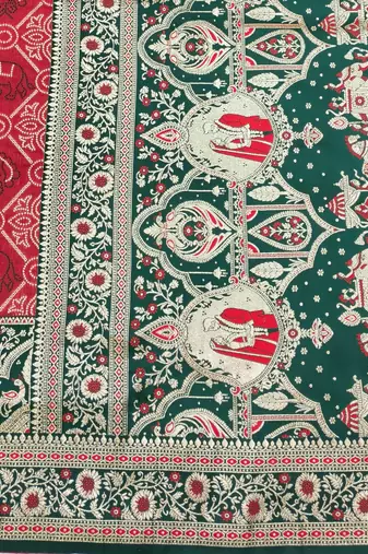 Red zari woven banarasi silk blend saree with blouse piece