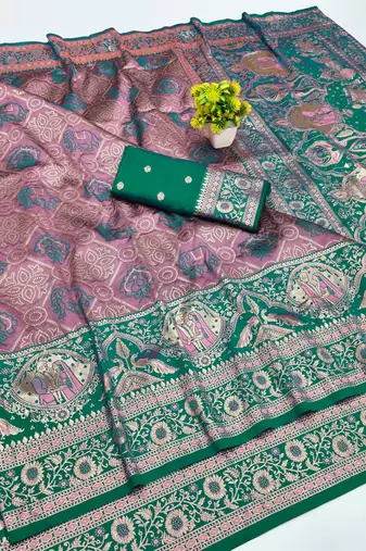 Purple zari woven banarasi silk blend saree with blouse piece