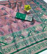 Purple zari woven banarasi silk blend saree with blouse piece