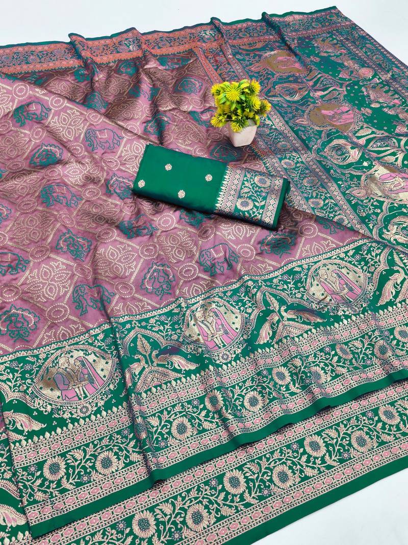 Purple zari woven banarasi silk blend saree with blouse piece