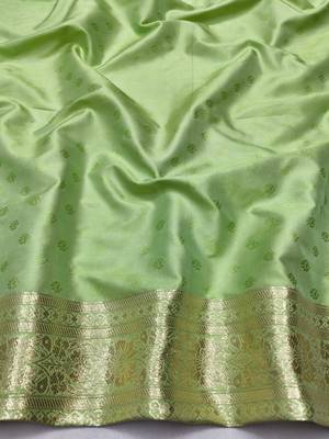 Light green zari woven silk blend saree with blouse piece 4