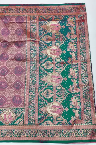 Purple zari woven silk blend saree with blouse piece