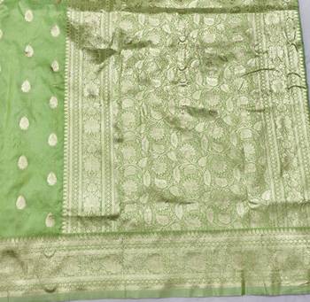 Light green zari woven silk blend saree with blouse piece 5