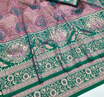 Purple zari woven silk blend saree with blouse piece 3