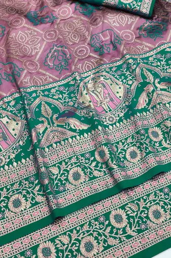 Purple zari woven silk blend saree with blouse piece