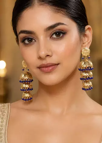 Gold tone three stage jhumkas