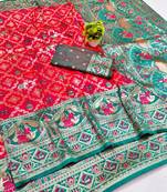 Pink zari woven banarasi silk blend saree with blouse piece