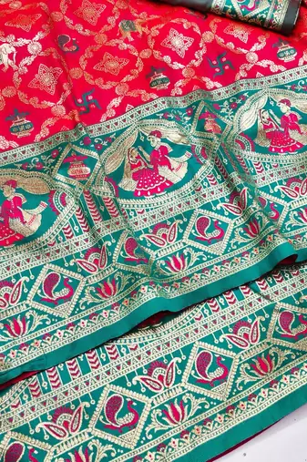 Pink zari woven silk blend saree with blouse piece