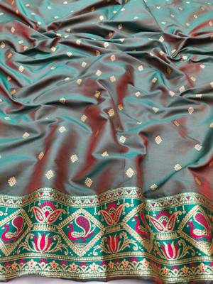Pink zari woven silk blend saree with blouse piece 4