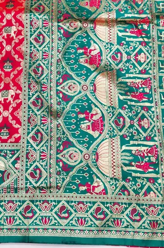 Pink zari woven silk blend saree with blouse piece