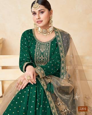 Green Taffeta Silk Butti Anarkali Suit 2