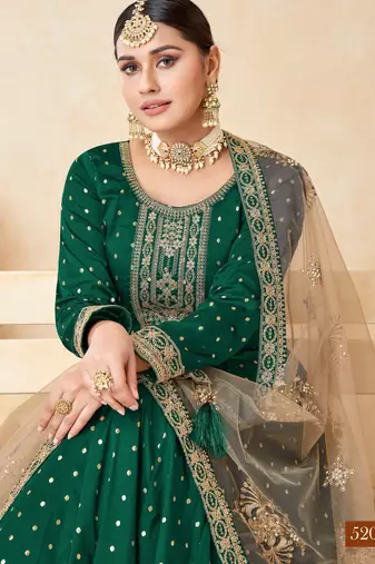 Green Taffeta Silk Butti Anarkali Suit