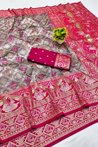 Purple zari woven silk blend saree with blouse piece