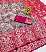 Purple zari woven banarasi silk blend saree with blouse piece