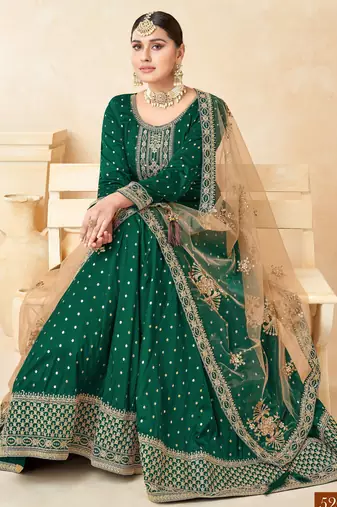 Green Taffeta Silk Butti Anarkali Suit