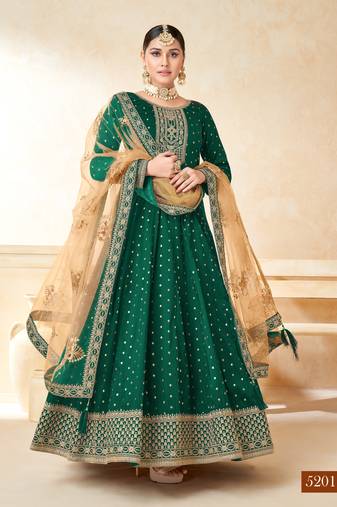 Green Taffeta Silk Butti Anarkali Suit