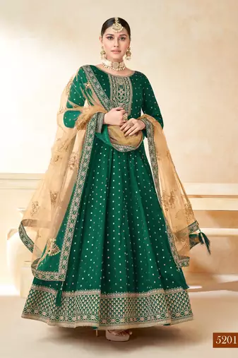 Green Taffeta Silk Butti Anarkali Suit