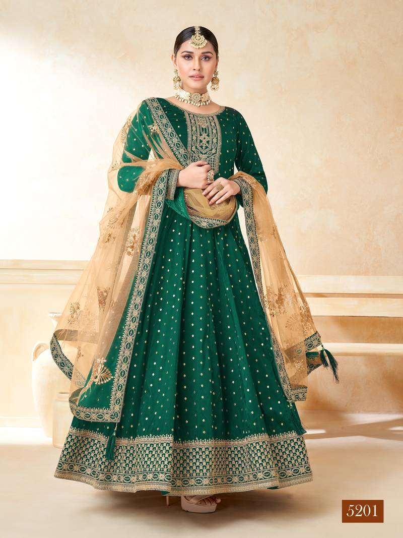 Green Taffeta Silk Butti Anarkali Suit
