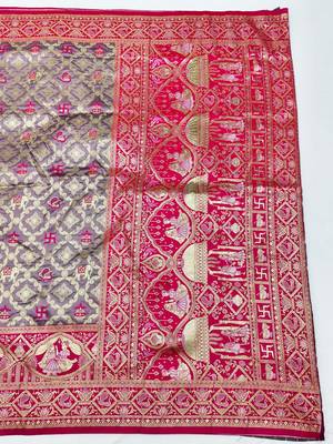 Purple zari woven silk blend saree with blouse piece 2
