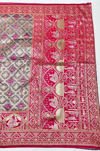 Purple zari woven silk blend saree with blouse piece