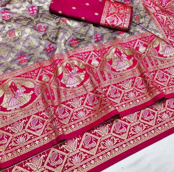Purple zari woven silk blend saree with blouse piece 3