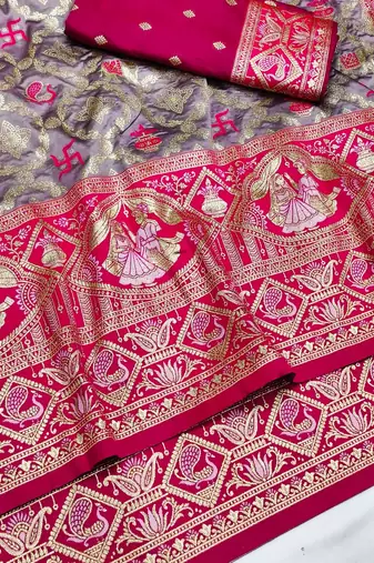 Purple zari woven silk blend saree with blouse piece